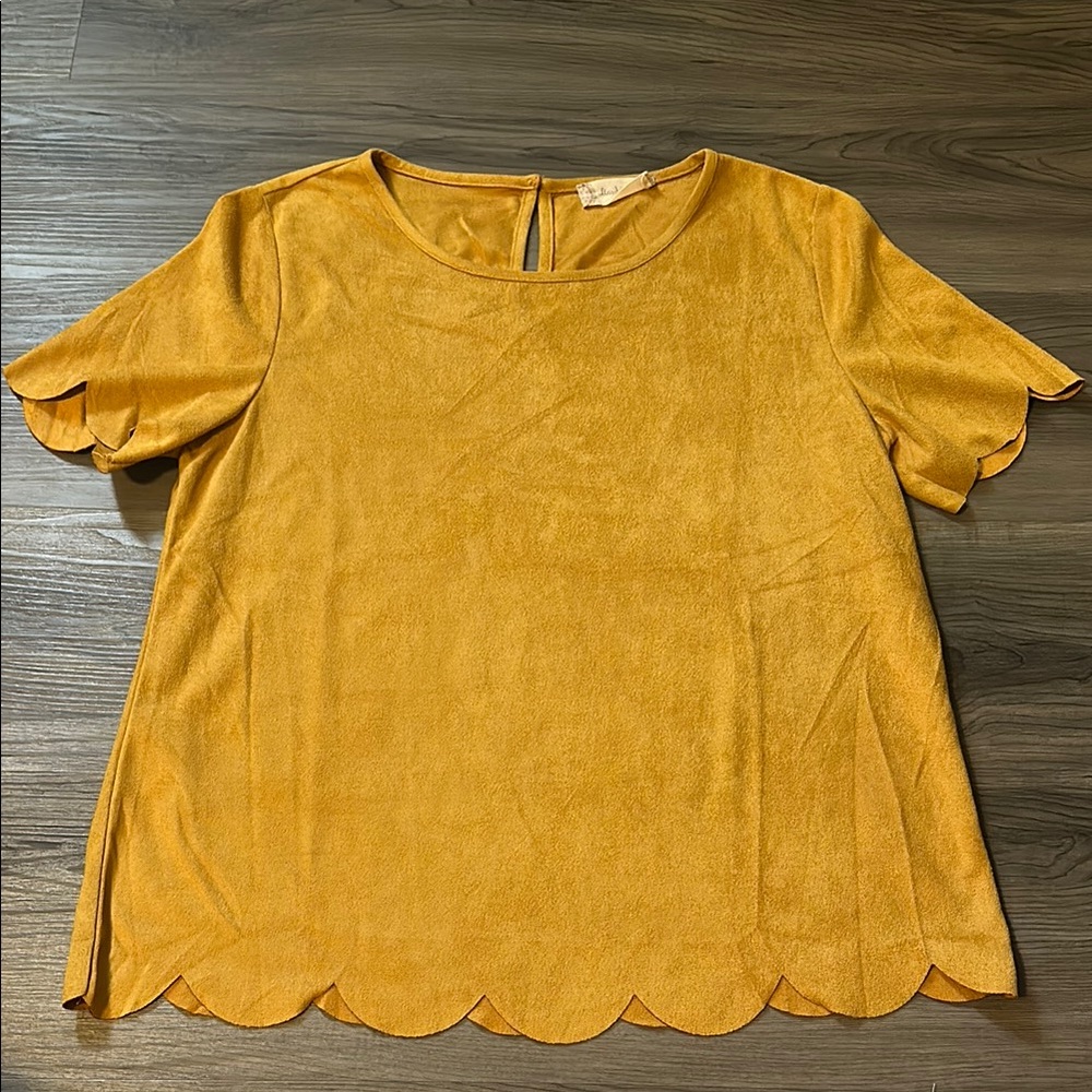 Altar’d State Suede Mustard Scallop Hem Top